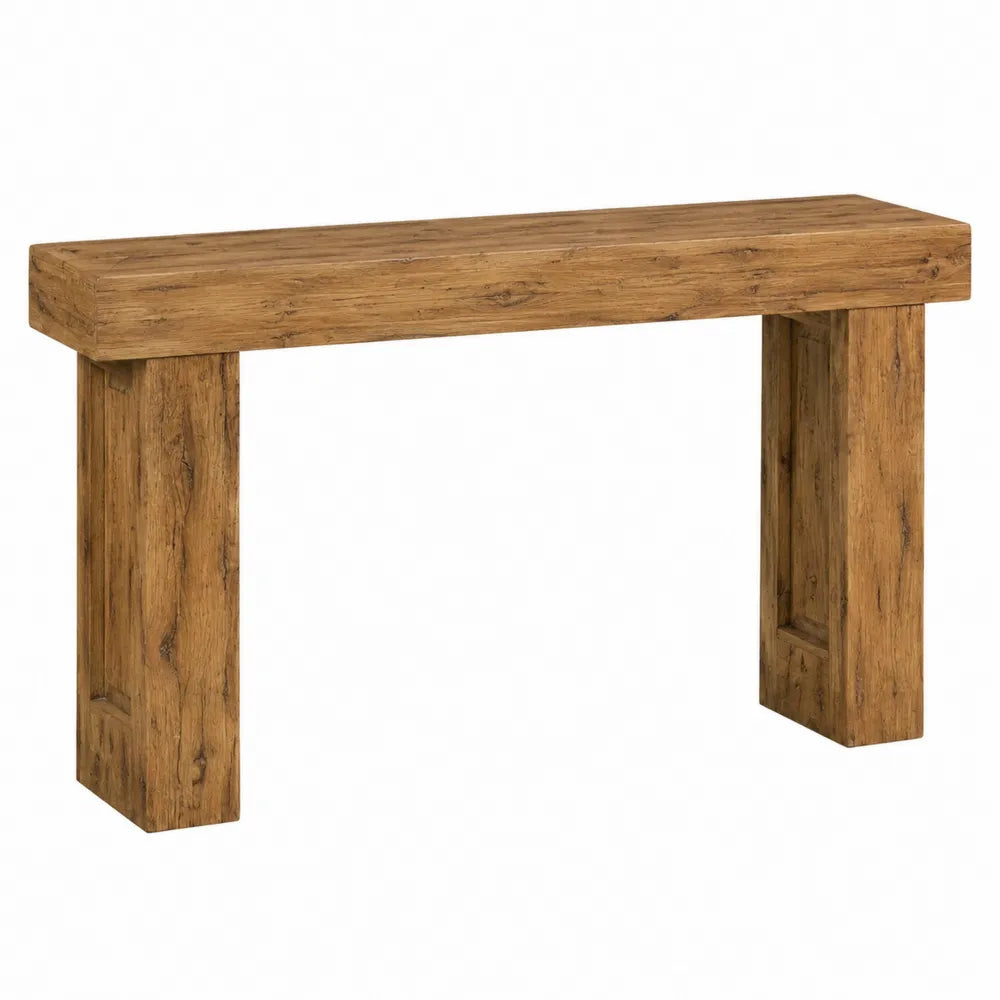 Table console 140 cm x 35 cm x 80 cm panneau de particules mélaminé chêne rustique brun clair