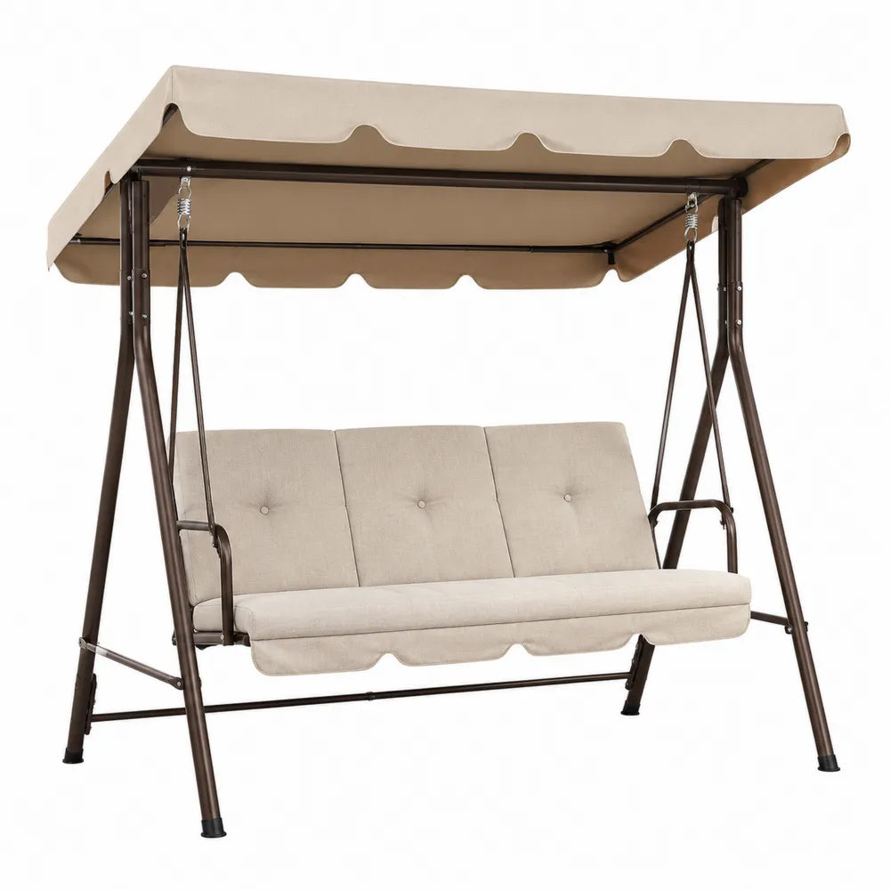 Balancelle de jardin 3 places avec auvent 170 x 110 x 153 cm acier brun foncé et polyester beige