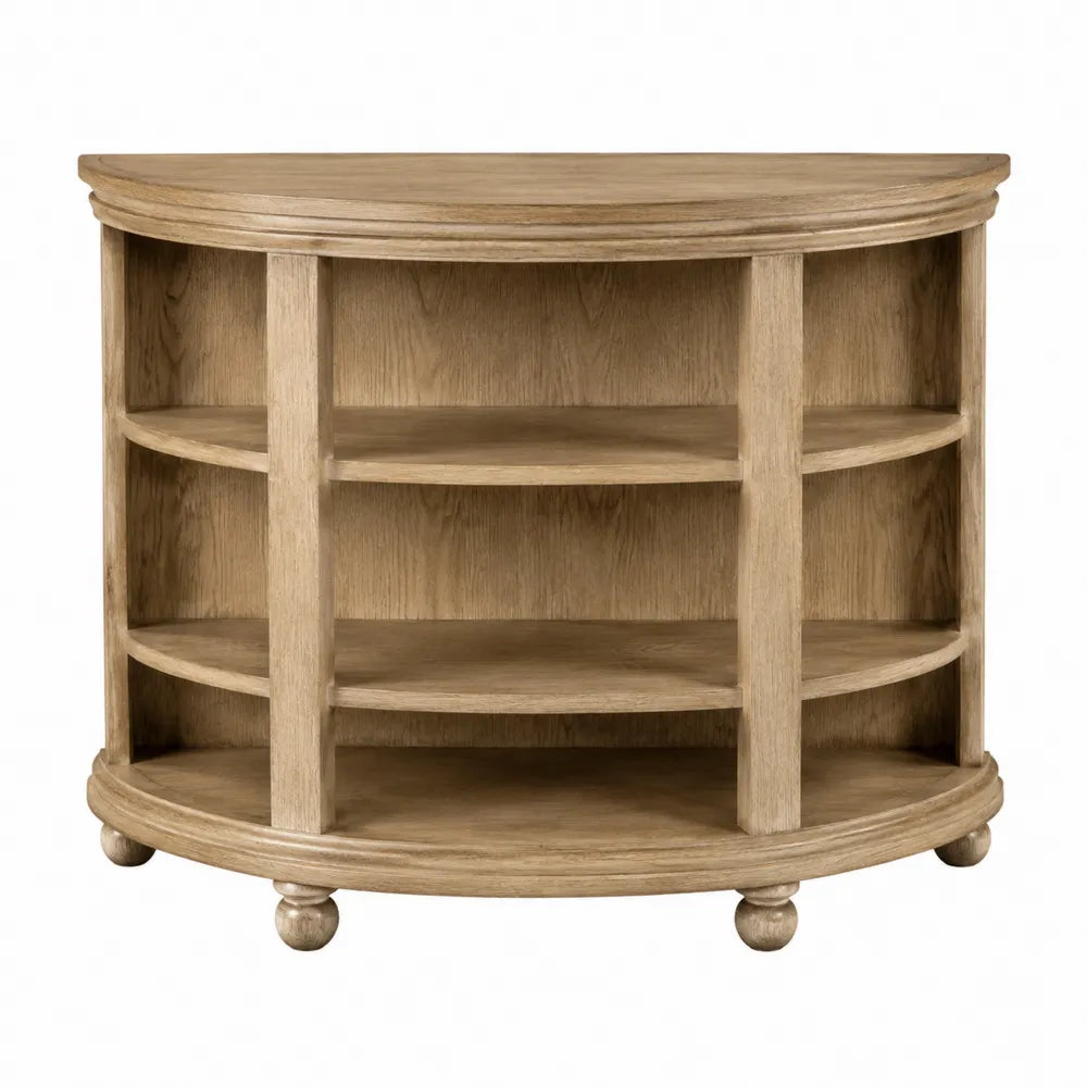 Console demi-lune 100 cm x 35 cm x 82 cm MDF placage chêne naturel bois naturel étagères ouvertes