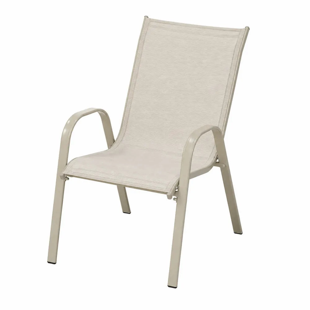 Chaise de jardin empilable 56 x 68 x 95 cm en acier thermolaqué beige et textilène beige dossier haut avec accoudoirs