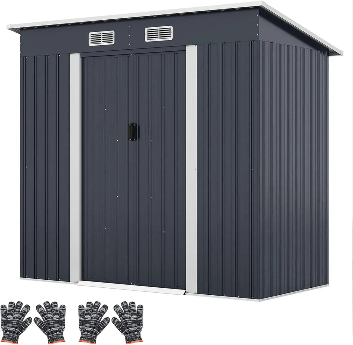 Abri de Jardin Extérieur en Métal avec Toit Incliné et Porte Coulissante, Haute Résistance, Idéal pour Terrasse et Ferme