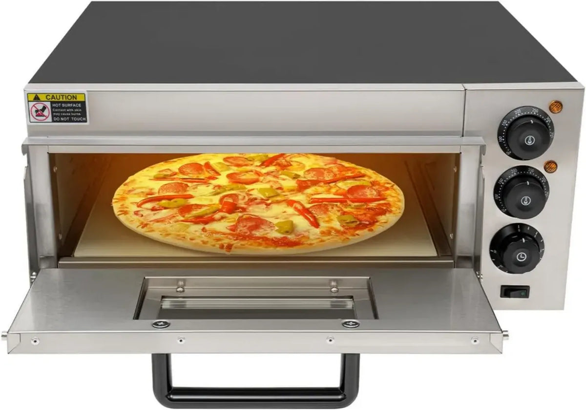 Four à pizza électrique 20L - 2000W, 350°C avec minuterie et éclairage, acier inoxydable, noir/argenté