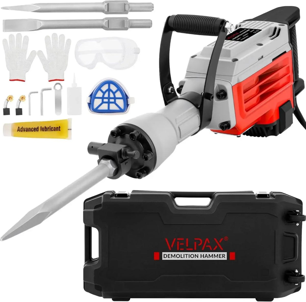 Marteau Piqueur Électrique 3500W 60J, avec 2 Burins, Poignée 360° Anti-Vibration, Idéal pour Démolition et Travaux Lourd