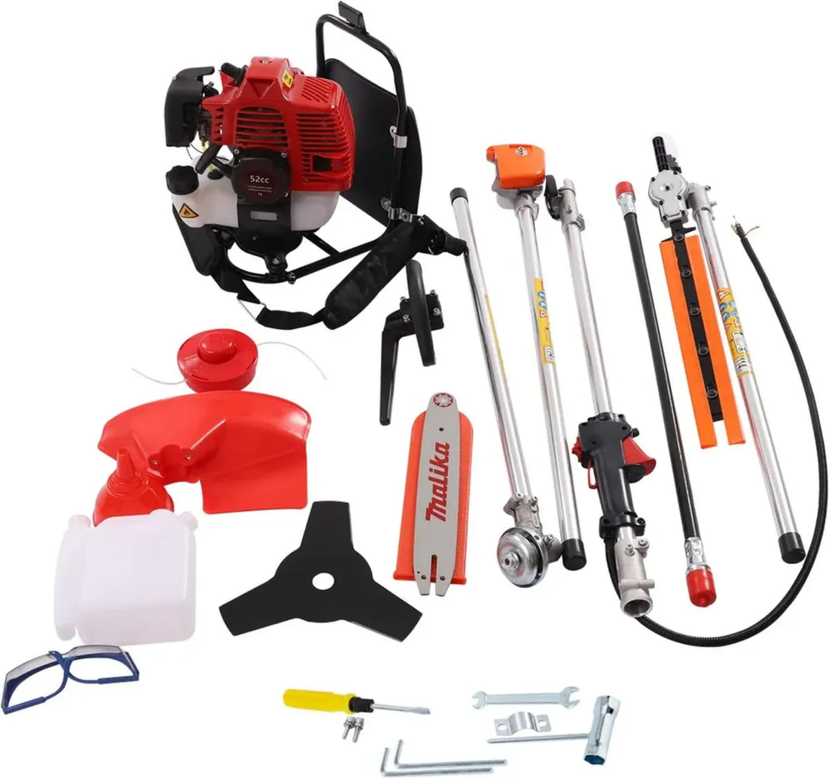 Outil de Jardin Multifonction 4 en 1 à Essence 52CC, Taille-haie et Ébrancheur