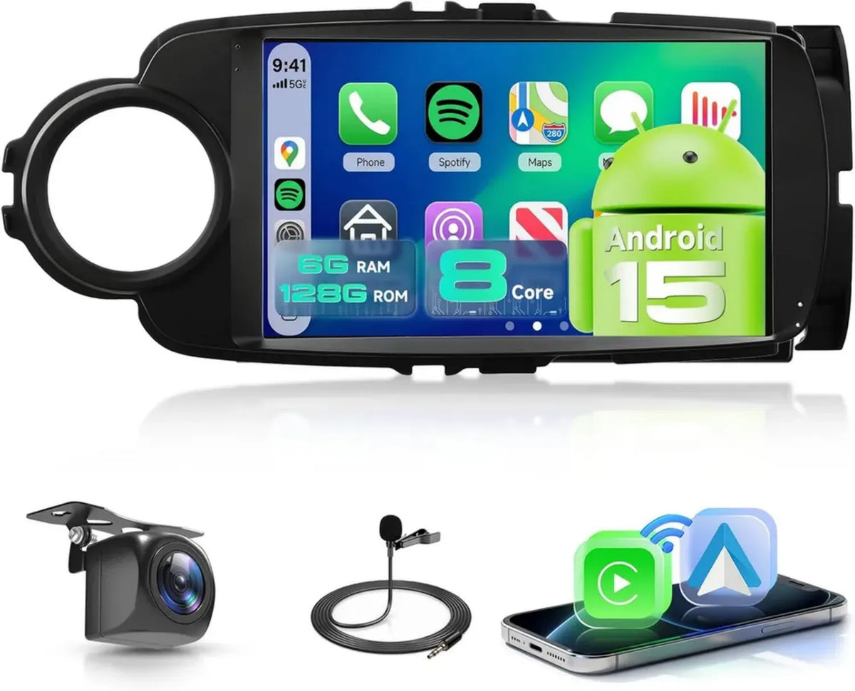 Autoradio 9 Pouces pour Toyota Yaris 2012-2017, CarPlay et Android Auto, Écran Tactile IPS, Bluetooth 5.0, GPS, Caméra de Recul