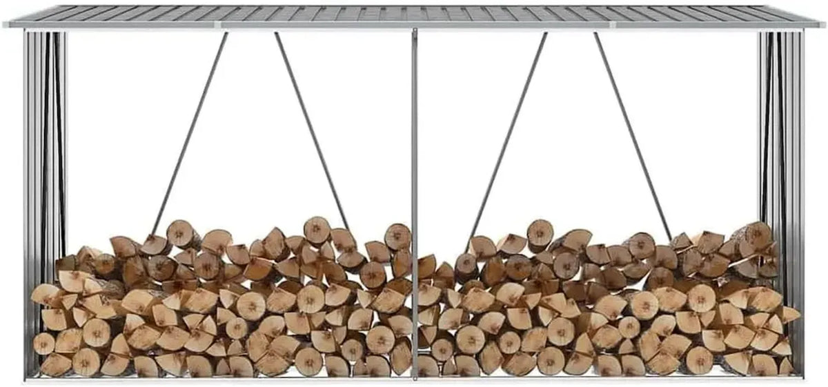 Abri de Stockage en Acier Galvanisé pour Bois 330x84x152 cm Gris