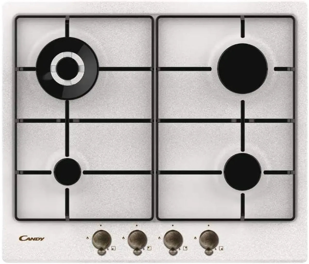 Table de cuisson à gaz 4 brûleurs en acier inoxydable avec double couronne et grilles émaillées, 59,5 x 51 x 3,8 cm, coloris avoine