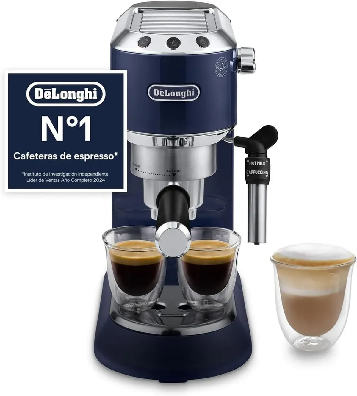 De'Longhi Dedica Style - Machine à Expresso Compacte avec Mousseur Manuel, Compatible Dosettes ESE, 15cm de Largeur, Coloris Bleu