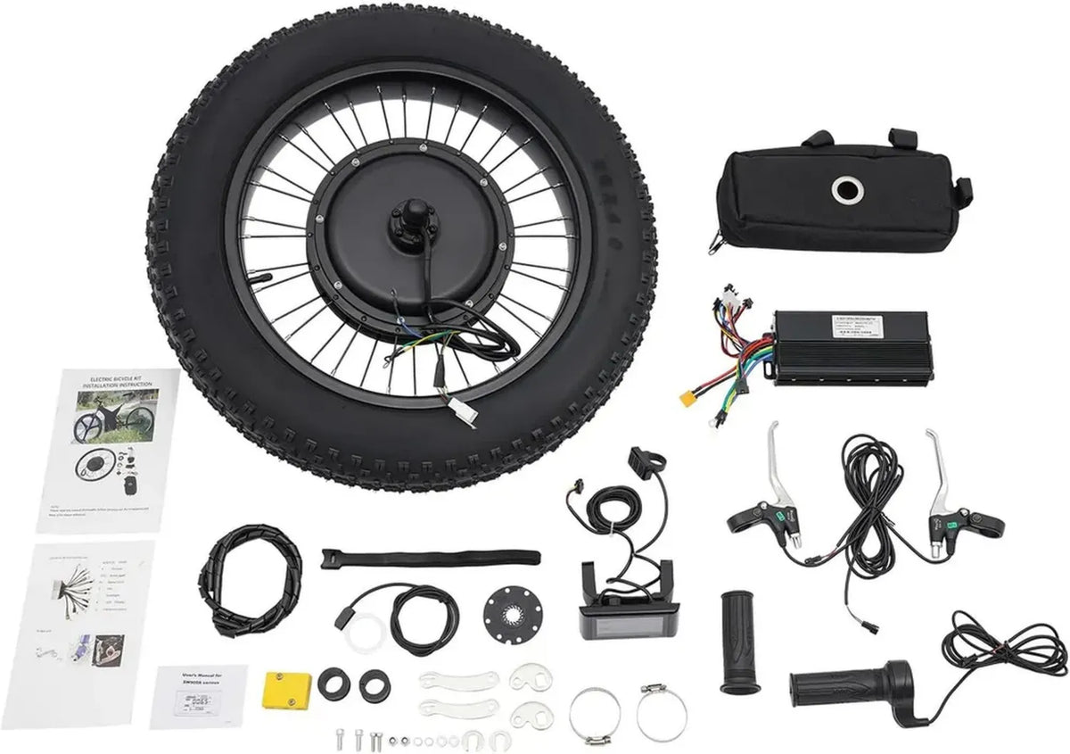 Ensemble de Conversion Électrique pour Fat Bike 26' avec Écran LCD et Moteur 1500W - 7 Vitesses, Compatible VTT et Vélo Pliant