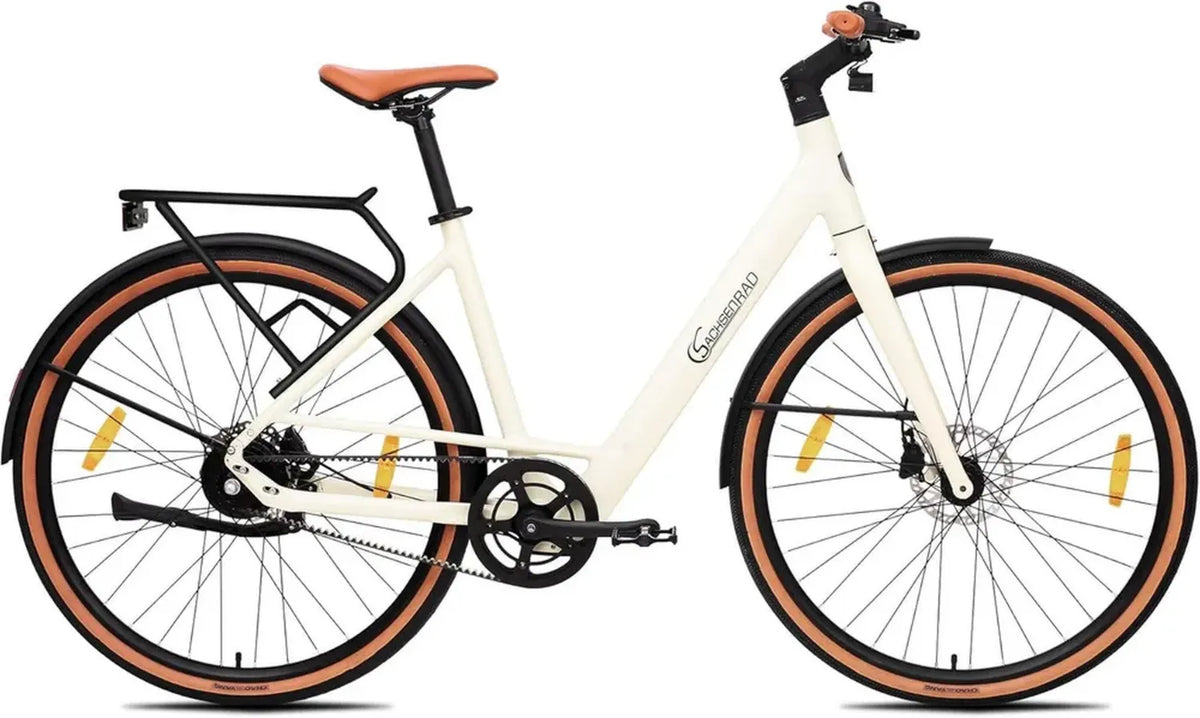Vélo Électrique Adulte Urbain Roma II - Performance Élevée, 16kg Léger, Assistance IA, Blanc Marbre 28'