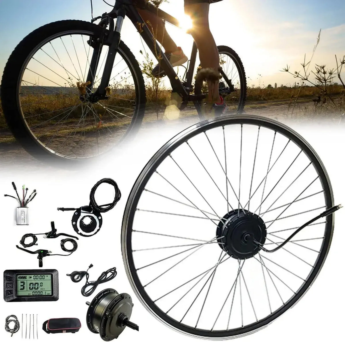 Ensemble de Conversion Électrique pour Vélo, Moteur Arrêt 24V à 48V 250W-500W, Compatible Roues 20 à 29 Pouces, Batterie Non Incluse