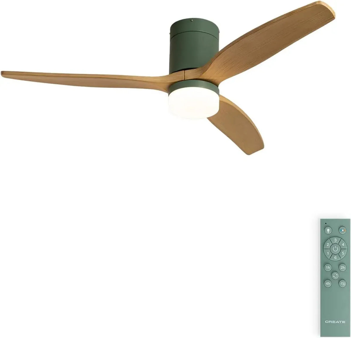 Ventilateur Plafond 132 cm avec Lumière et Télécommande, Vert Sauge, 6 Vitesses, Fonction Été-Hiver