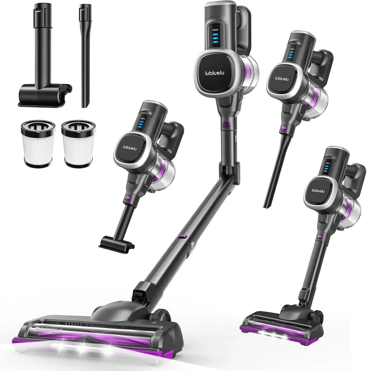 Aspirateur Sans Fil Lubluelu 400W, 45000Pa, 50 Min d'Autonomie, Brosse Anti-emmêlement, 2 Filtres, Pour Sols Durs, Tapis & Animaux, Noir
