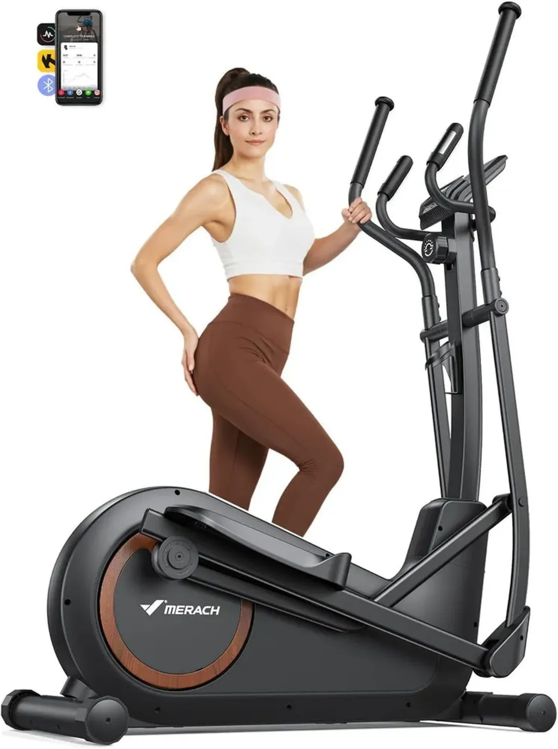 Vélo Elliptique MERACH 42cm, Magnétique 16 Niveaux, Ultra Silencieux, App Incluse, Jusqu'à 150kg