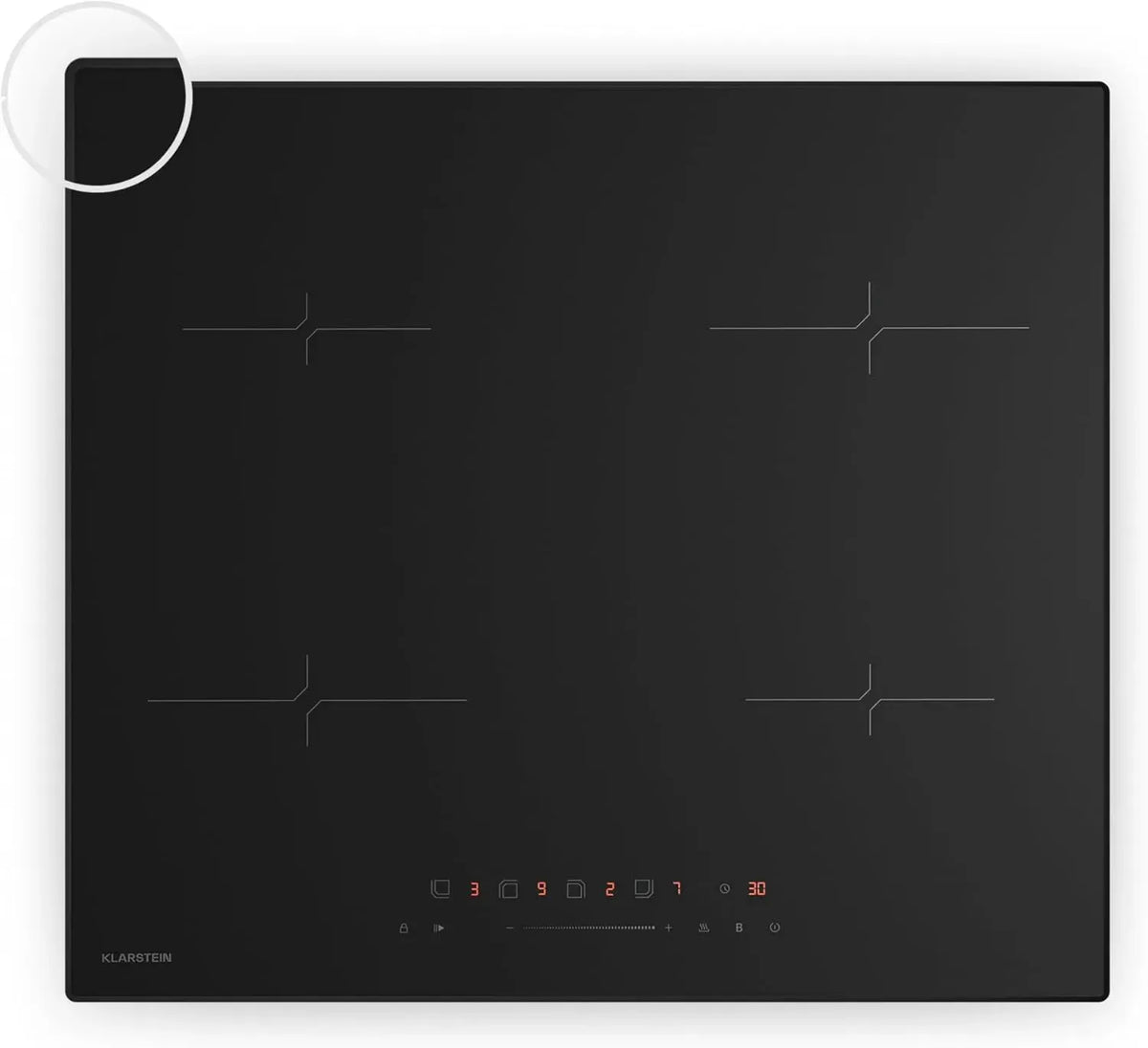 Plaque à Induction Klarstein Velaire 60cm - 4 Zones, 7000W, Commande Touch, Fonction Boost, Minuterie Intégrée, Sécurité Enfant, Surface Vitrocéramique, Design Noir Élégant