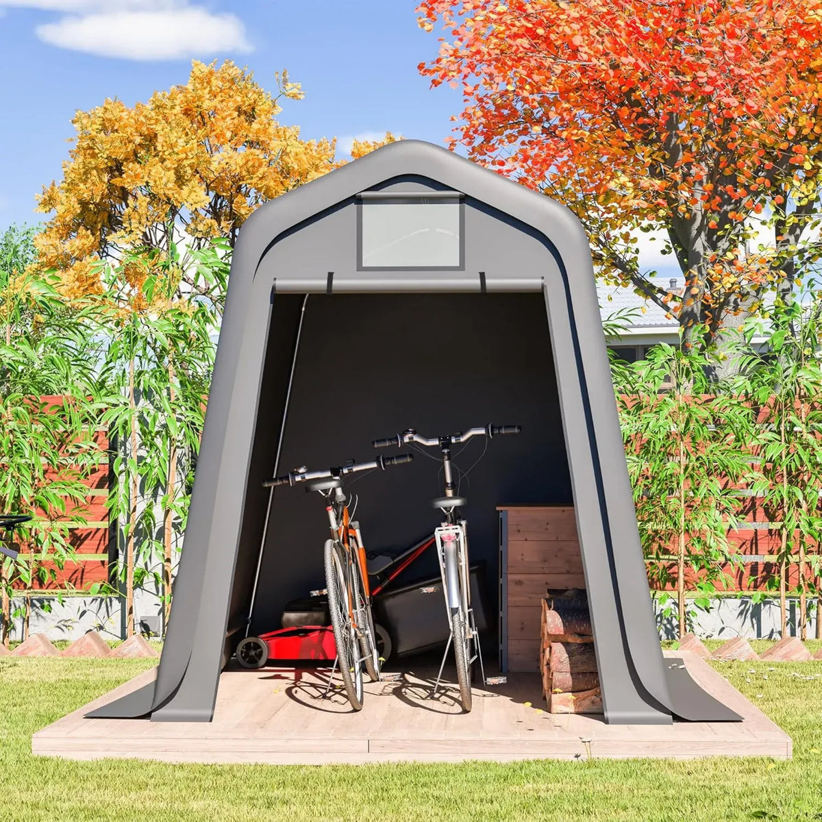 Remise en polyéthylène imperméable avec stores, abri pour vélos, montage aisé, gris 245 x 183 cm