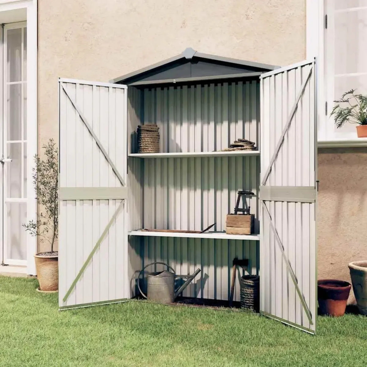 Abri de Jardin en Acier Galvanisé Gris 116x45x175 cm - Cabane Extérieure Résistante