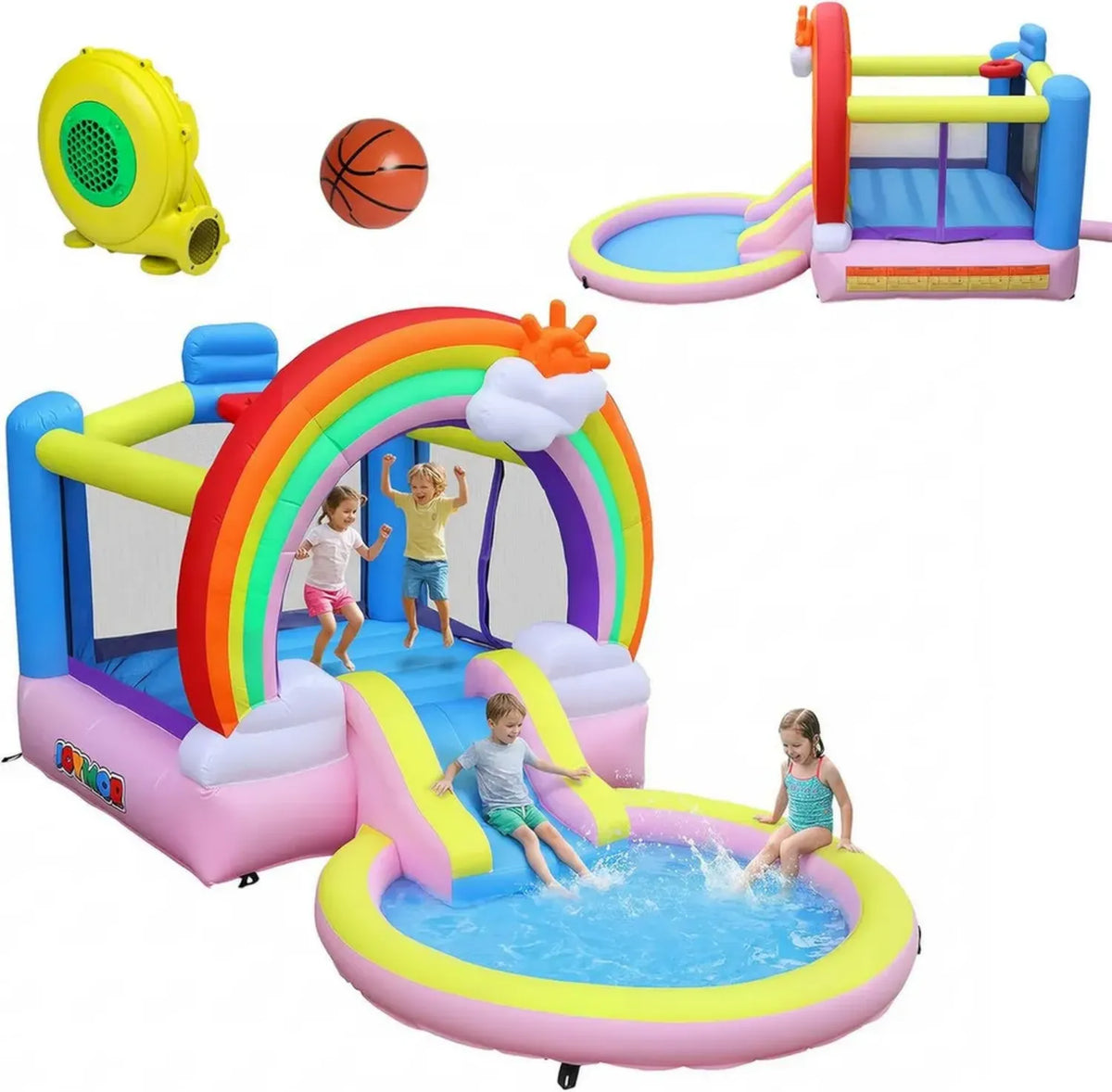 Aire de Jeux Gonflable Enfant avec Toboggan et Piscine - 605 x 450 x 165 cm