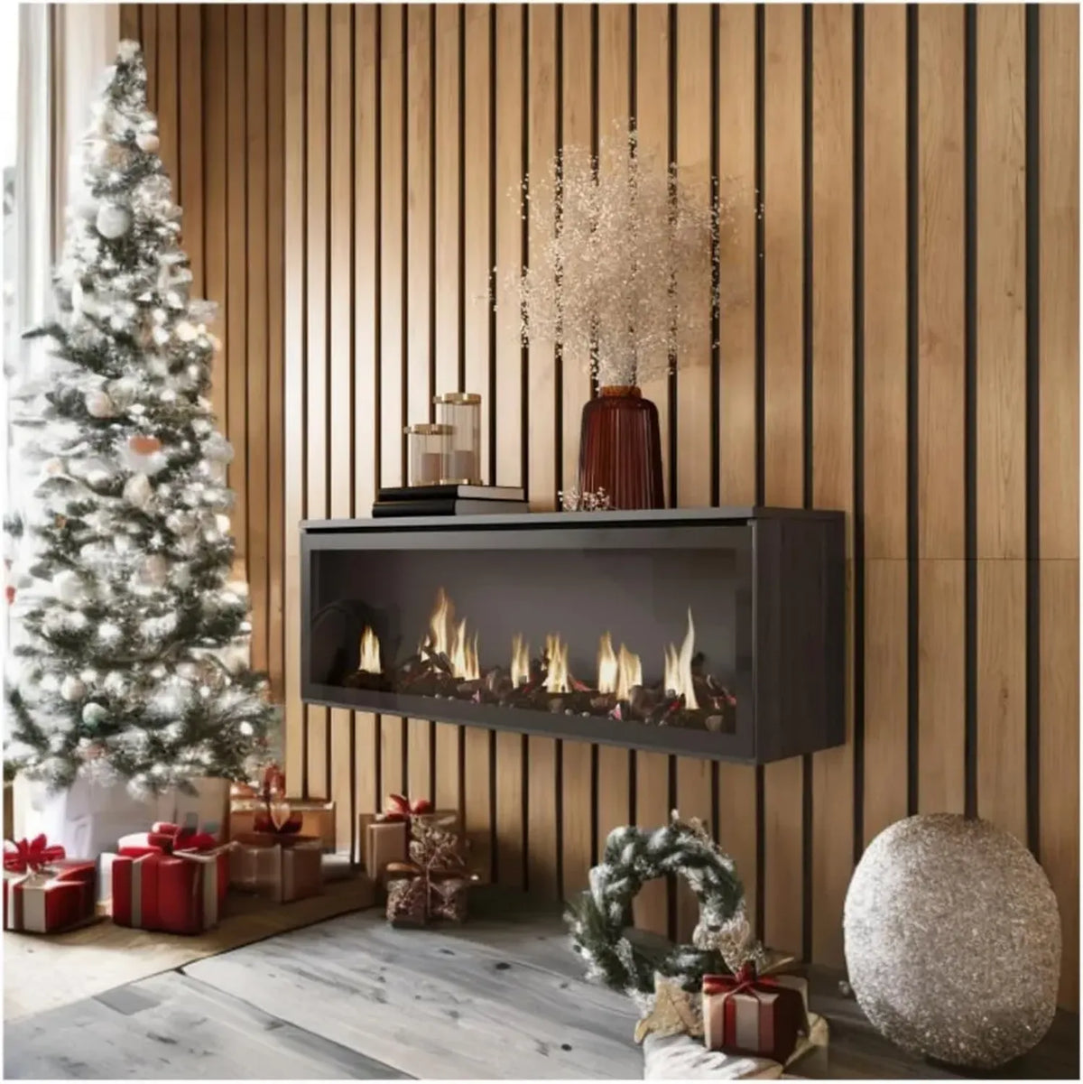 SKRAUT HOME Cheminée Électrique LED 107x38x25cm, Effet Flamme, Décoration Moderne, Noire, pour Salon et Salle à Manger