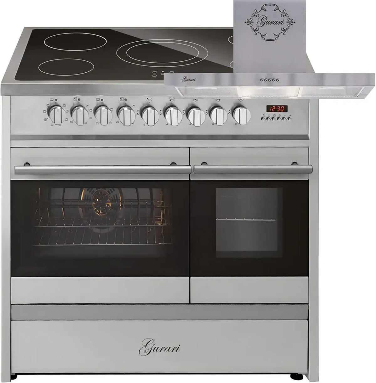 Cuisinière électrique 90 cm avec double four et hotte aspirante