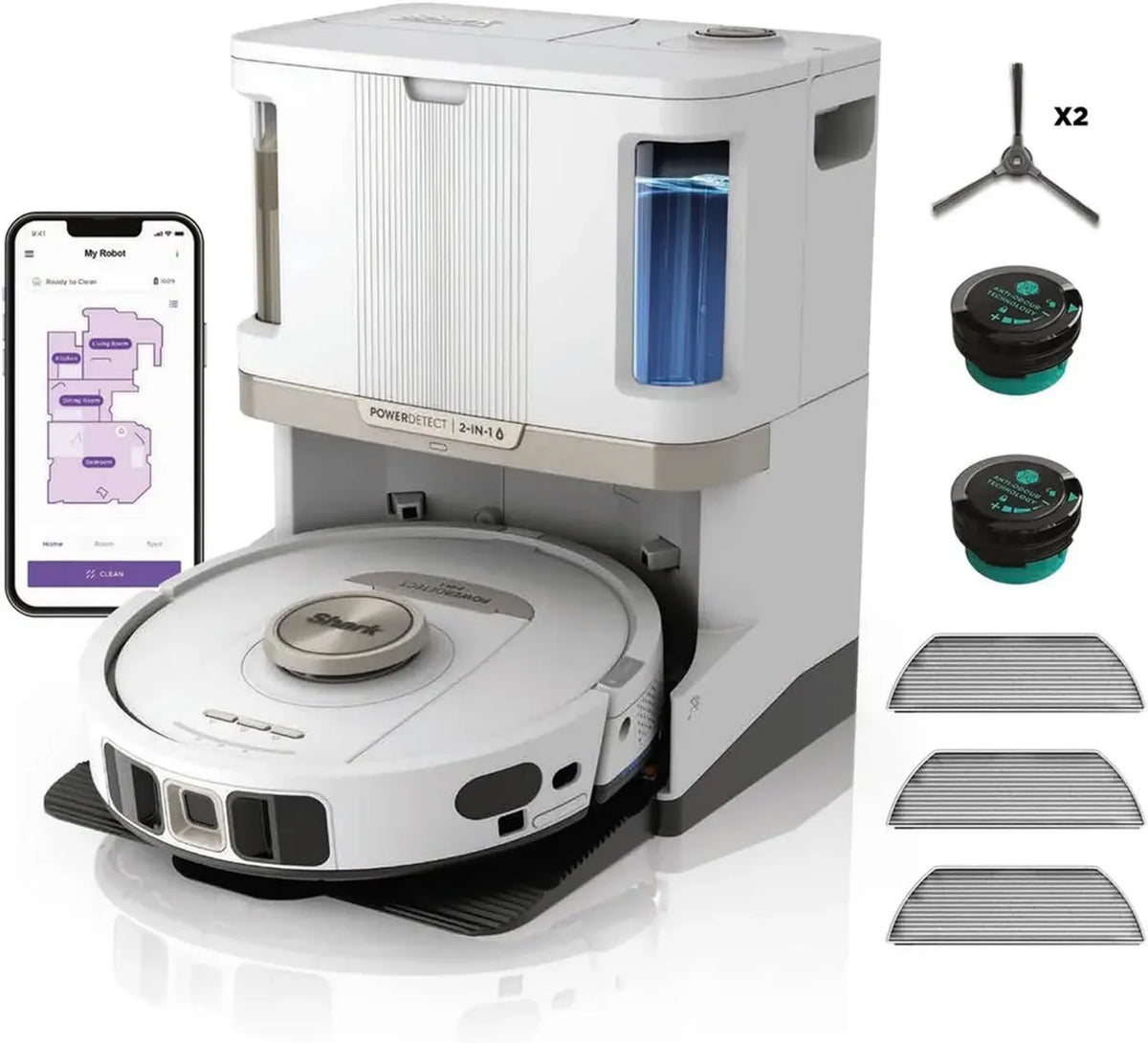 Aspirateur Robot Shark avec Station Autonettoyante, Navigation 3D LiDAR, Compatible Wi-Fi, Accessoires Inclus