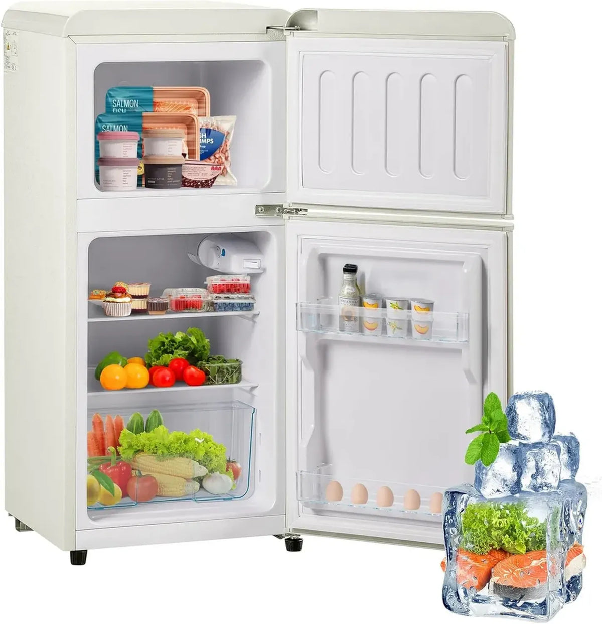 Réfrigérateur combiné double porte avec espace optimisé, système de ventilation avancé, affichage mécanique élégant, intérieur modulable (Blanc)