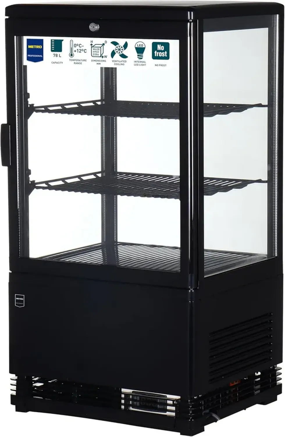 Vitrine Réfrigérée Professionnelle 58L Noir, Modèle GGC2058B, Métro