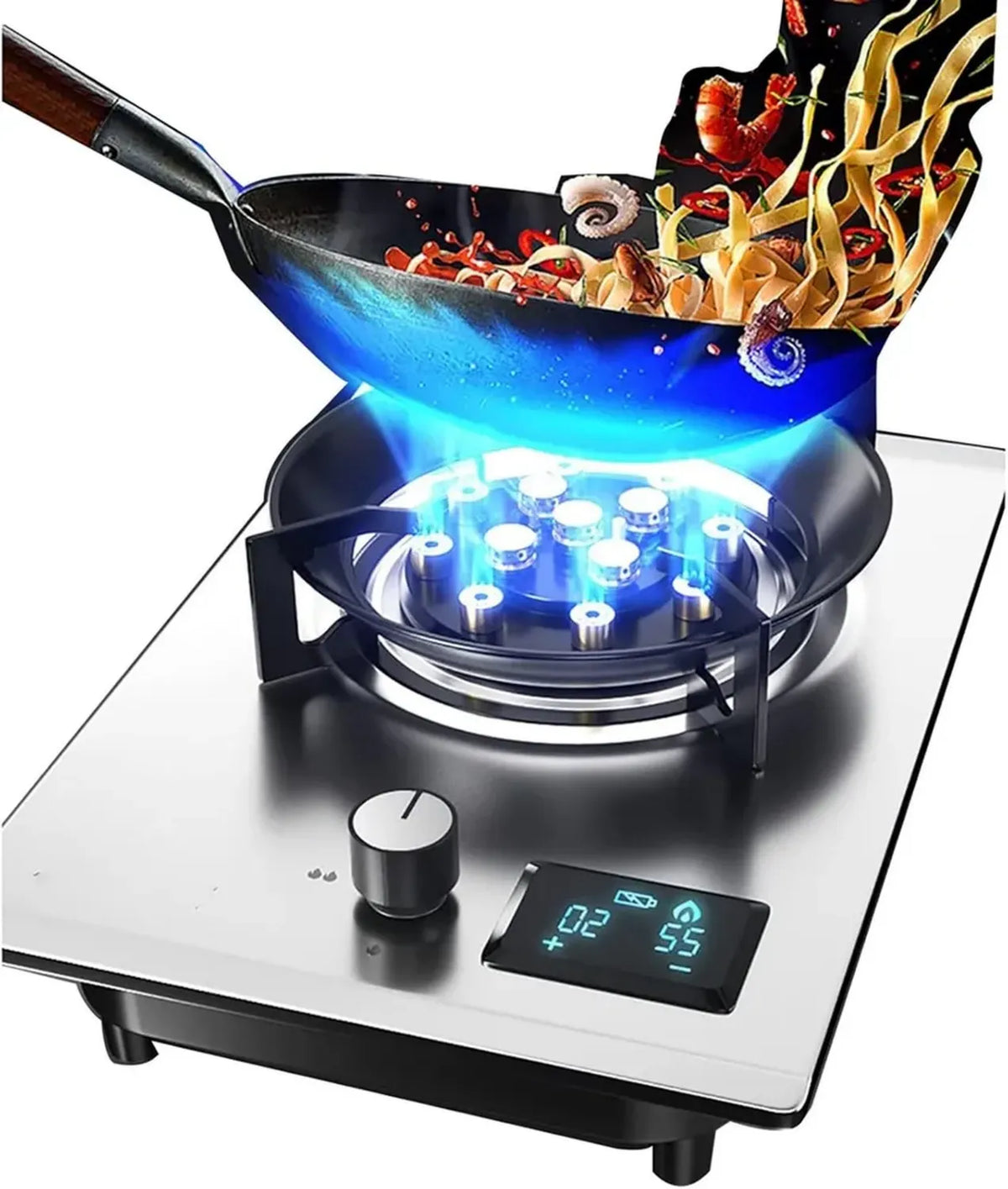 Réchaud à gaz puissant 8,0 kW, flamme large, support en fonte, idéal pour le camping