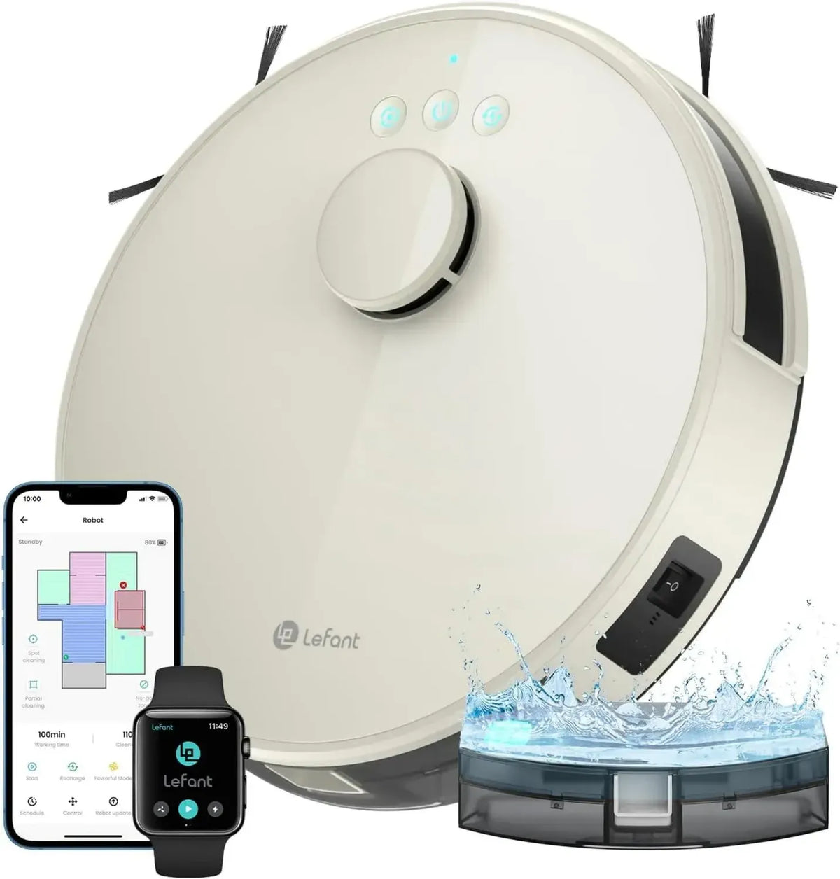 Aspirateur Robot Lefant 2 en 1 avec Lavage, 4000Pa, Navigation LiDAR, Cartographie Multi-étages, Zones Définissables, Compatible Alexa et Application, Pour Poils d'Animaux, Tapis et Sols Durs