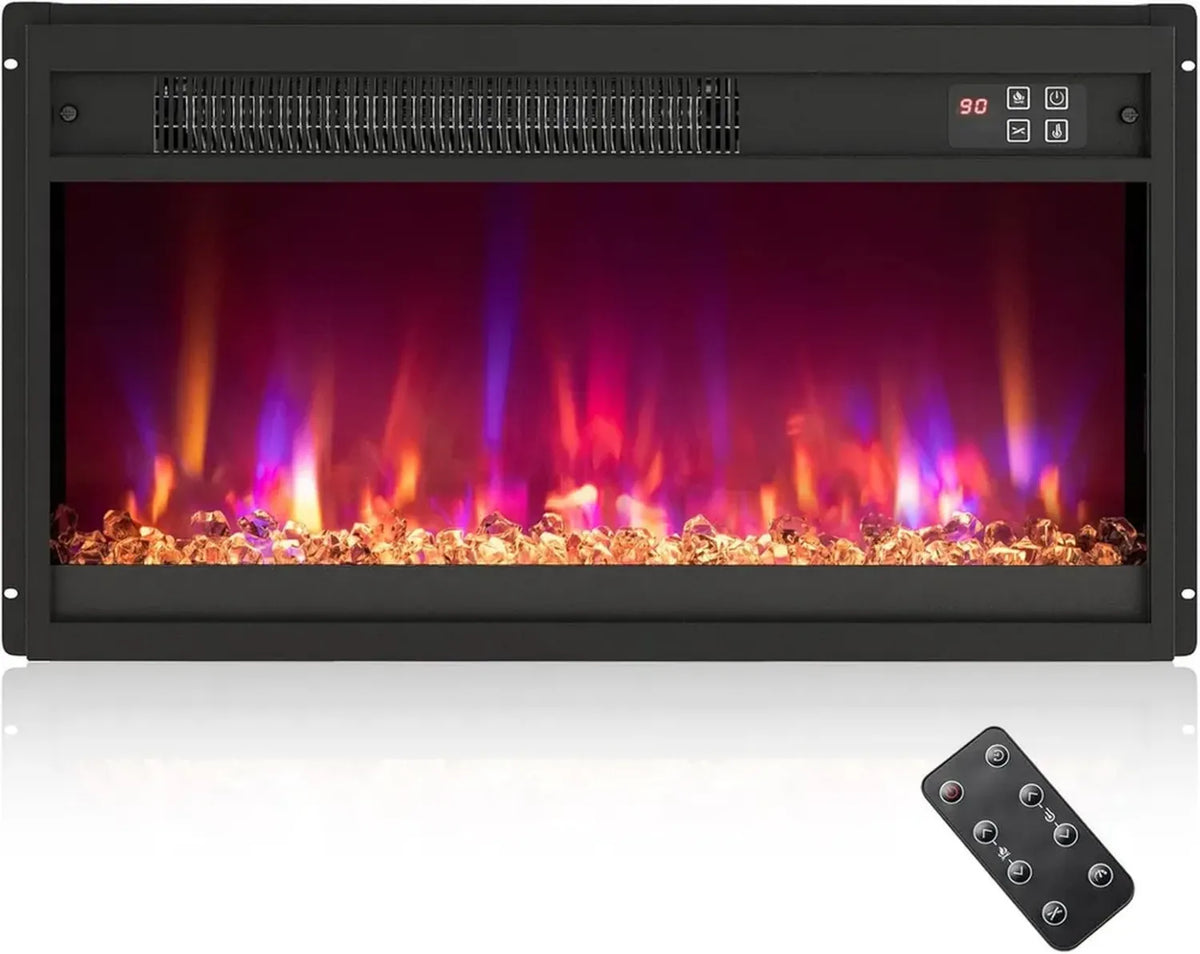 Cheminée électrique encastrable 1500W avec télécommande, thermostat réglable et couleur de flamme personnalisable