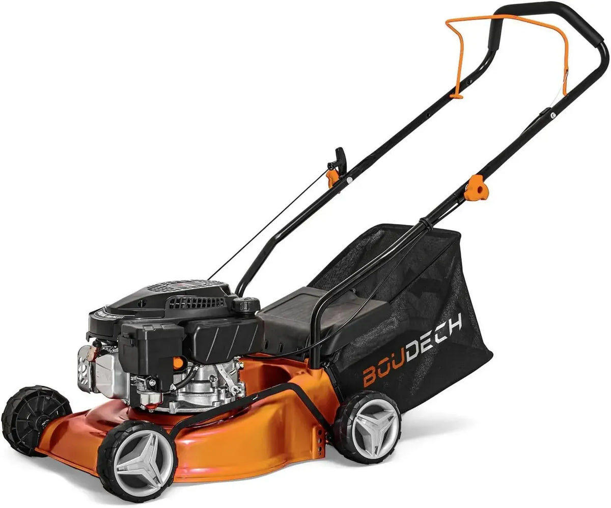 Tondeuse à Gazon BOUDECH Ultra Légère 132 CC - Coupe 400 mm, Hauteur Ajustable 7 Niveaux