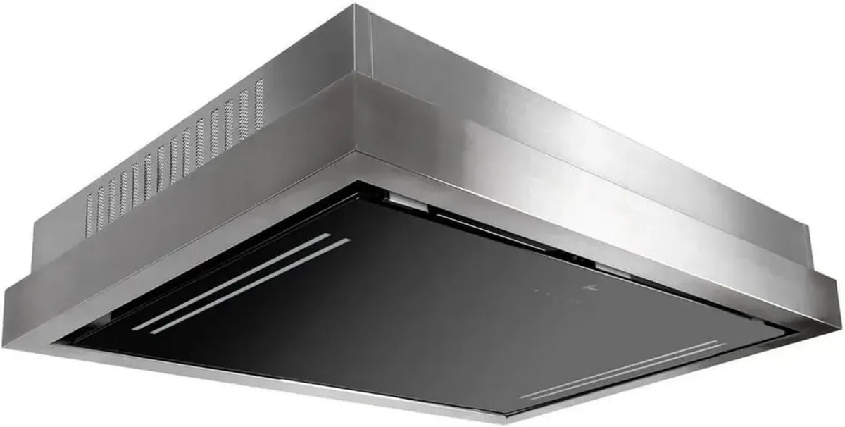 Hotte Encastrable 90 cm en Acier Inox et Verre Noir, Ionisation, Moteur Silencieux EBM, Commande Tactile