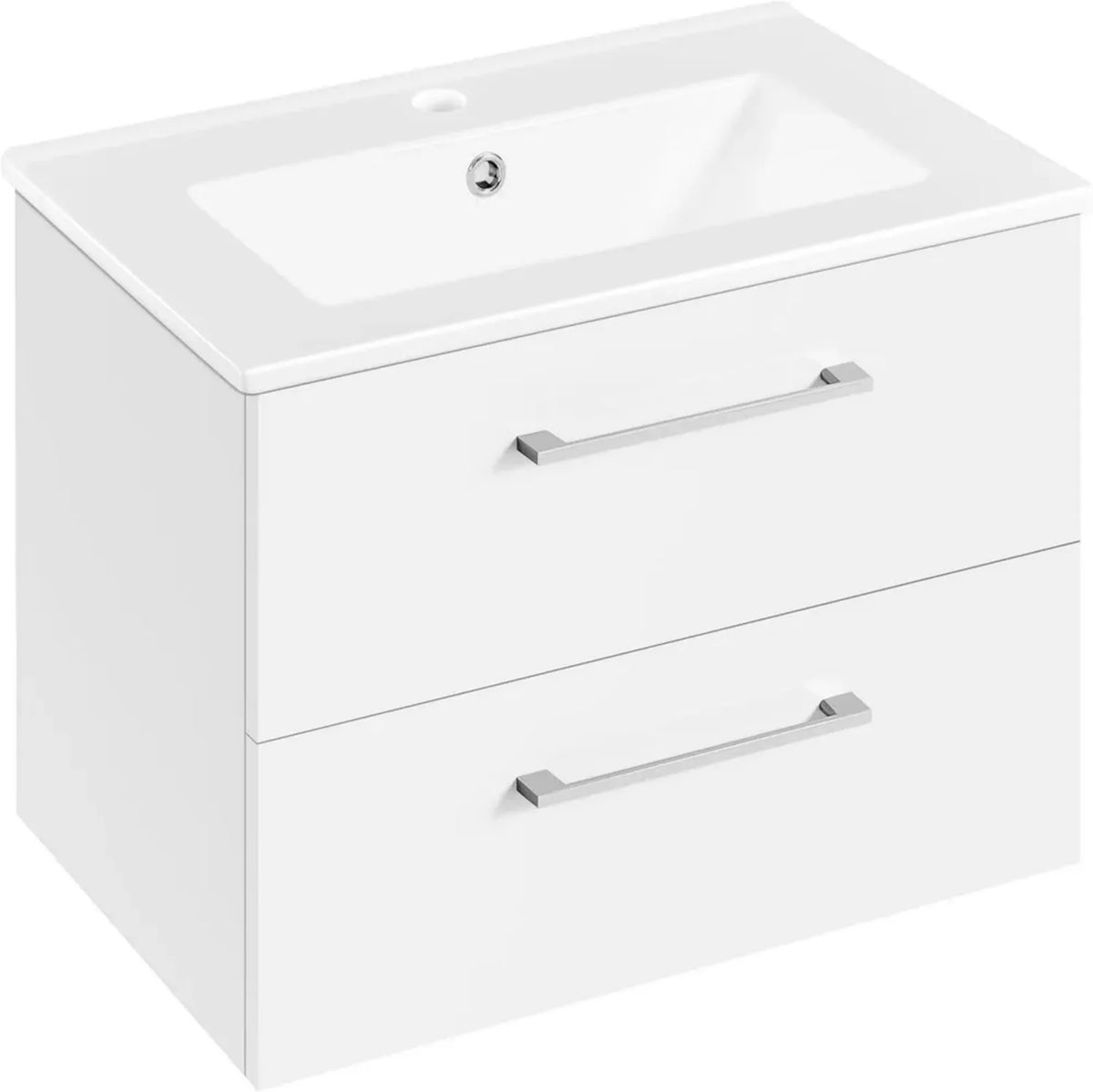 Ensemble Vasque Suspendue Yaheetech avec Meuble de Salle de Bain Moderne, 61 x 39.5 x 45.5 cm, 2 Tiroirs, Blanc