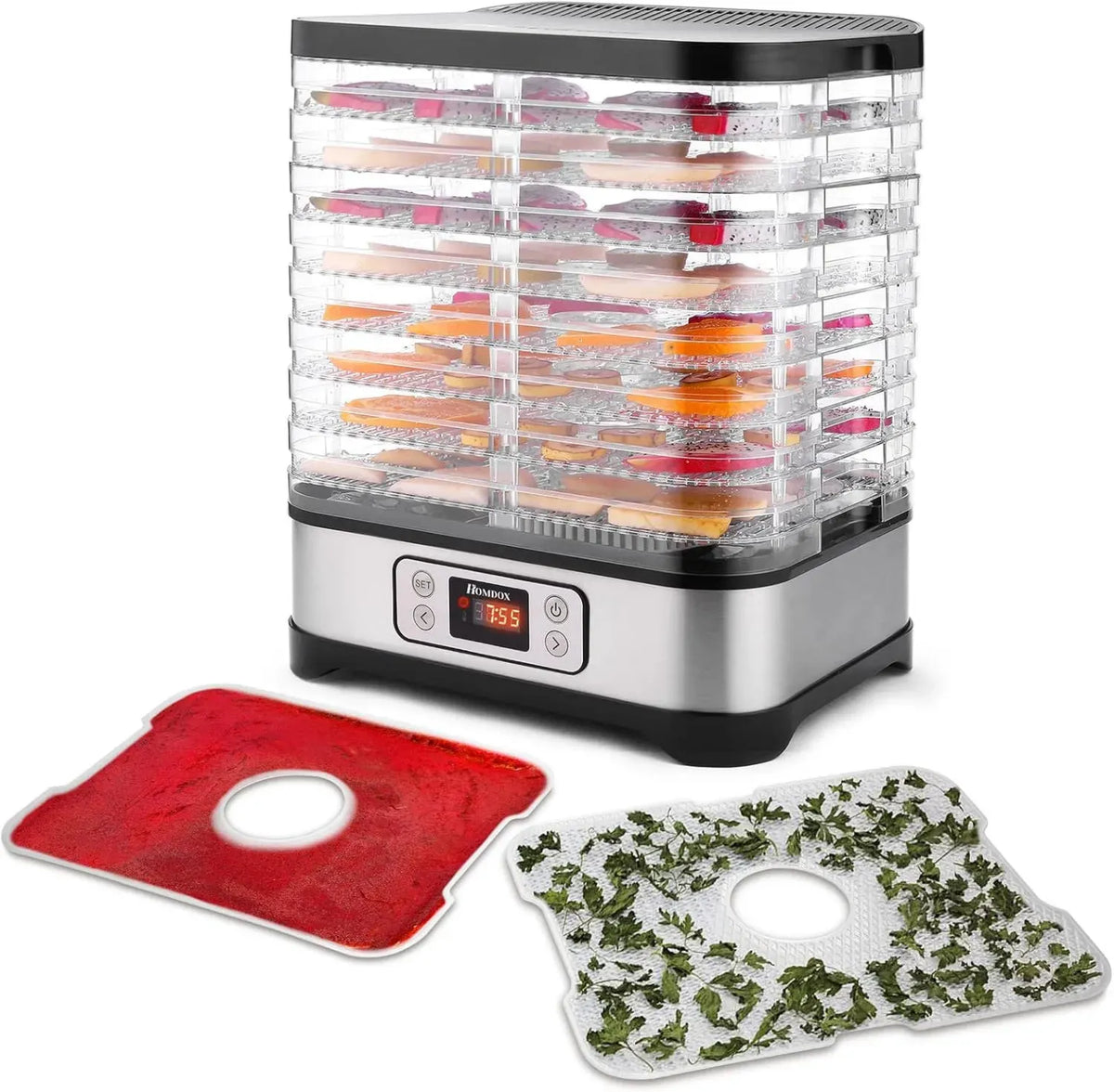 Déshydrateur Alimentaire 400W 8 Plateaux - Acier Inoxydable avec Minuterie et Température Ajustable 35-70°C, Idéal pour Viandes Sèches et Fruits, Noir et Argent