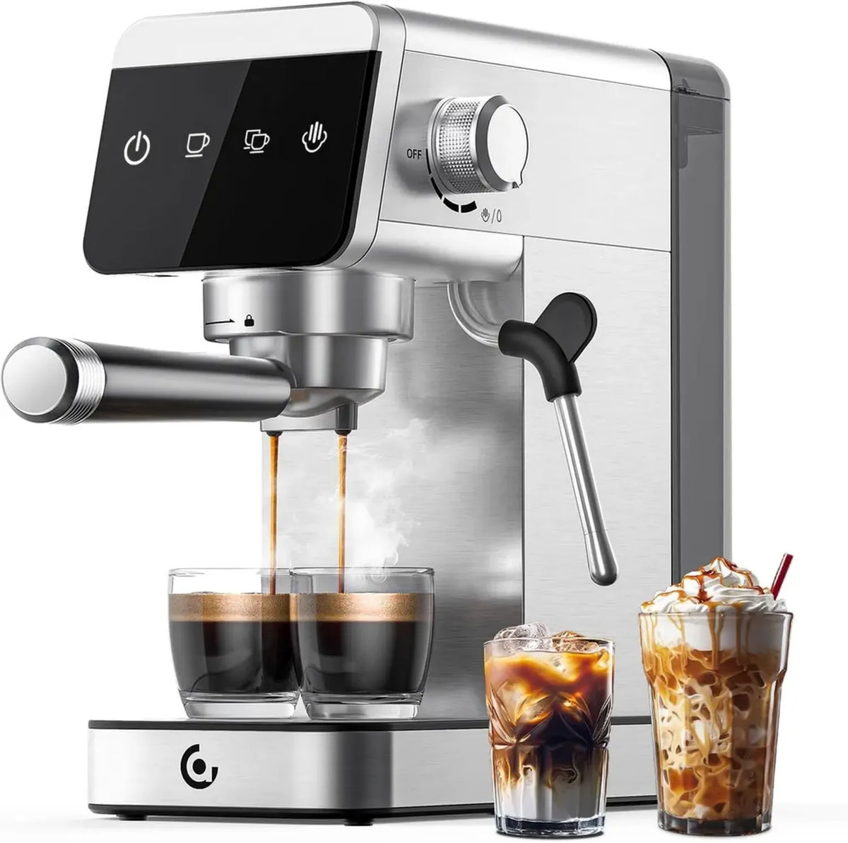 Machine à Expresso 20 Bars AMZCHEF - Écran LED, Réservoir Amovible 1,2 L, Acier Inoxydable 1350 W