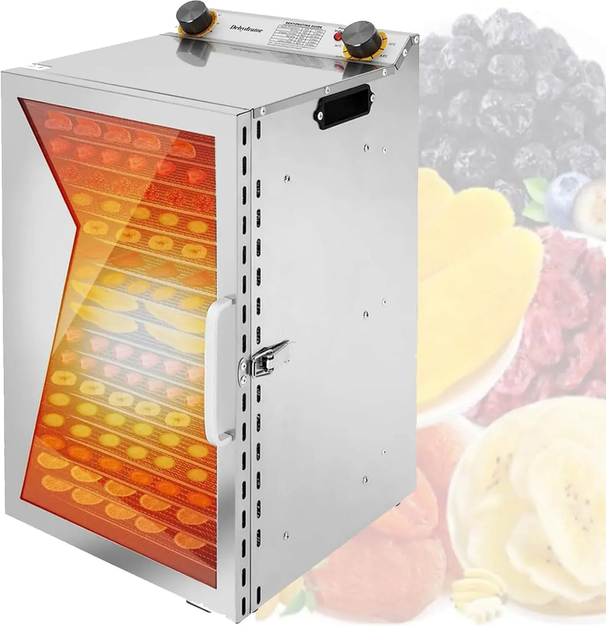 Déshydrateur Alimentaire Inox pour Fruits et Viande, Température Réglable 30-90°C