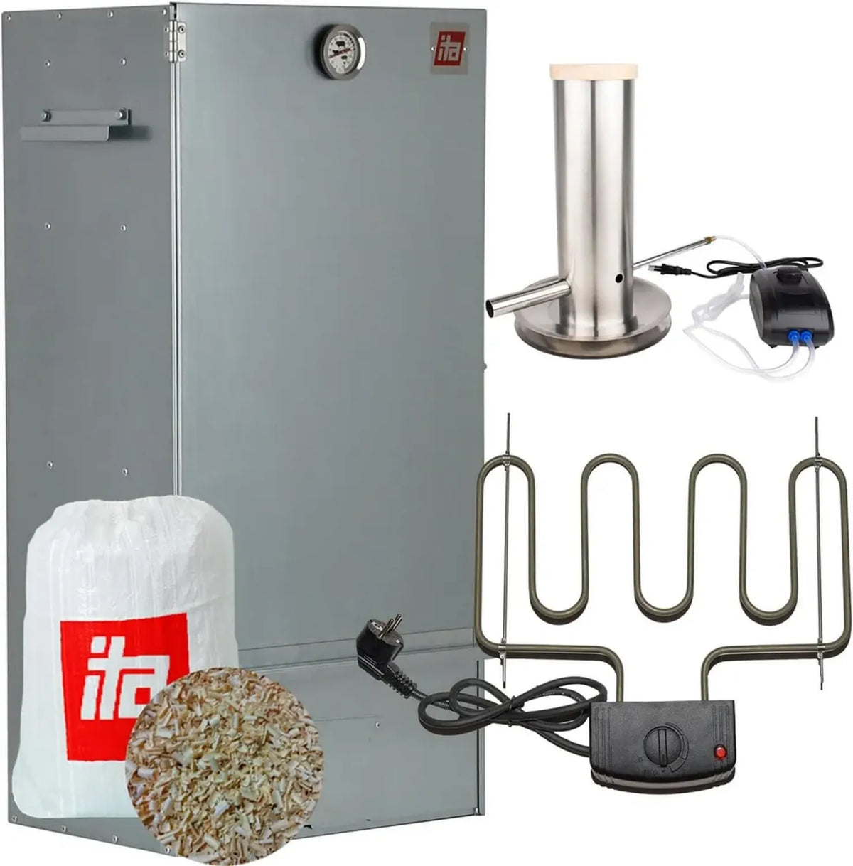 Fumoir Électrique 7001 avec Chauffage et Générateur de Fumée, Acier Alliage, Thermomètre Intégré, 3 Niveaux, Qualité Européenne
