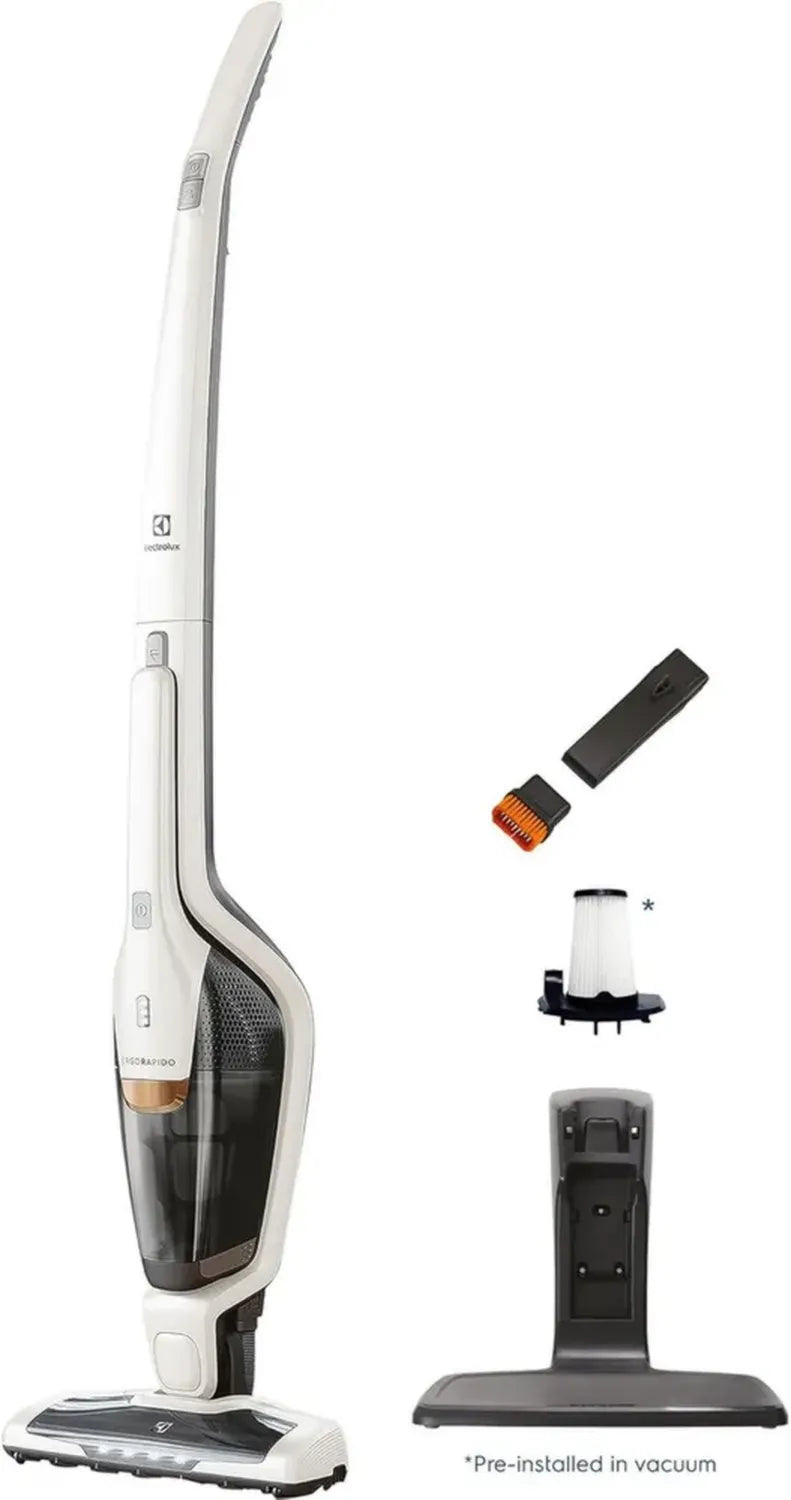 Aspirateur Balai Électrolux Ergorapido Sans Fil, Léger, LED, Batterie Turbo, Tapis & Sols Durs, Blanc Satiné
