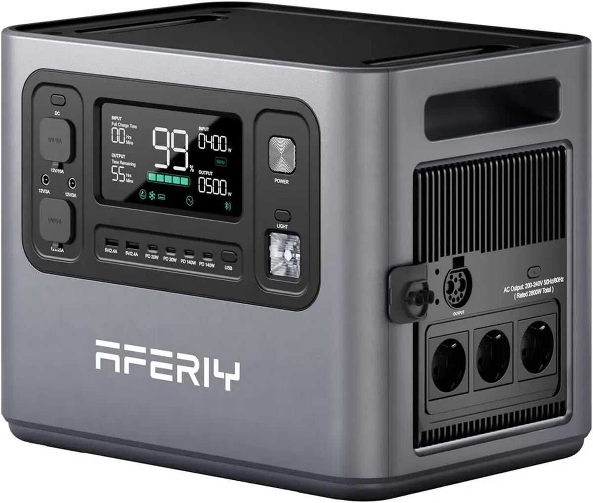 AFERIY Centrale Électrique Portable 2800W, Batterie LiFePO4 2048Wh, Recharge Rapide 1,5H, 220V-240V, Fonction UPS, Extensible jusqu'à 10,24 kWh, MPPT 1200W, Générateur pour Camping et Bureau