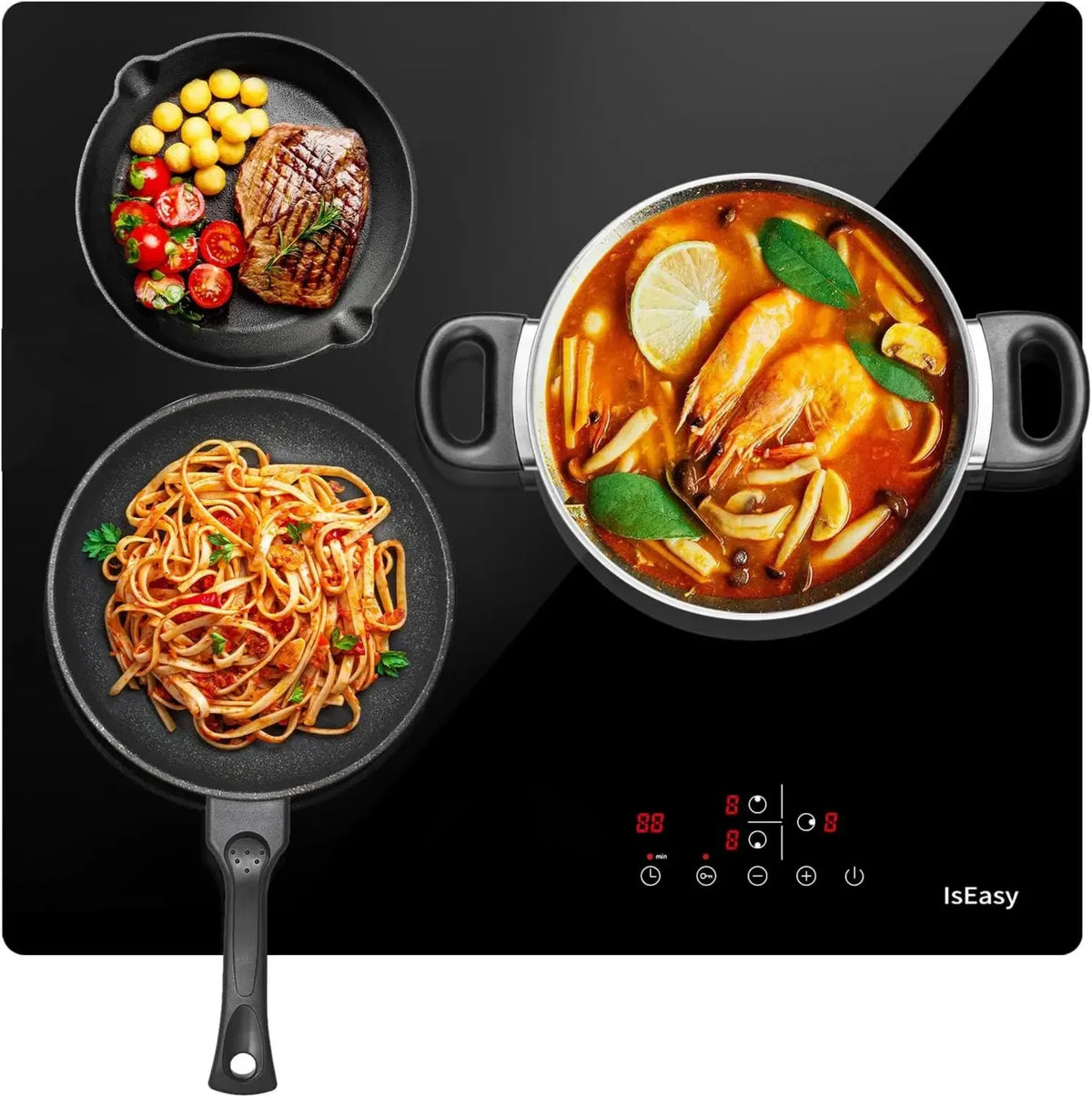 Table de Cuisson Vitrocéramique 3 Feux Encastrable 60cm, 5500W, Minuteur Intégré, 9 Niveaux de Puissance