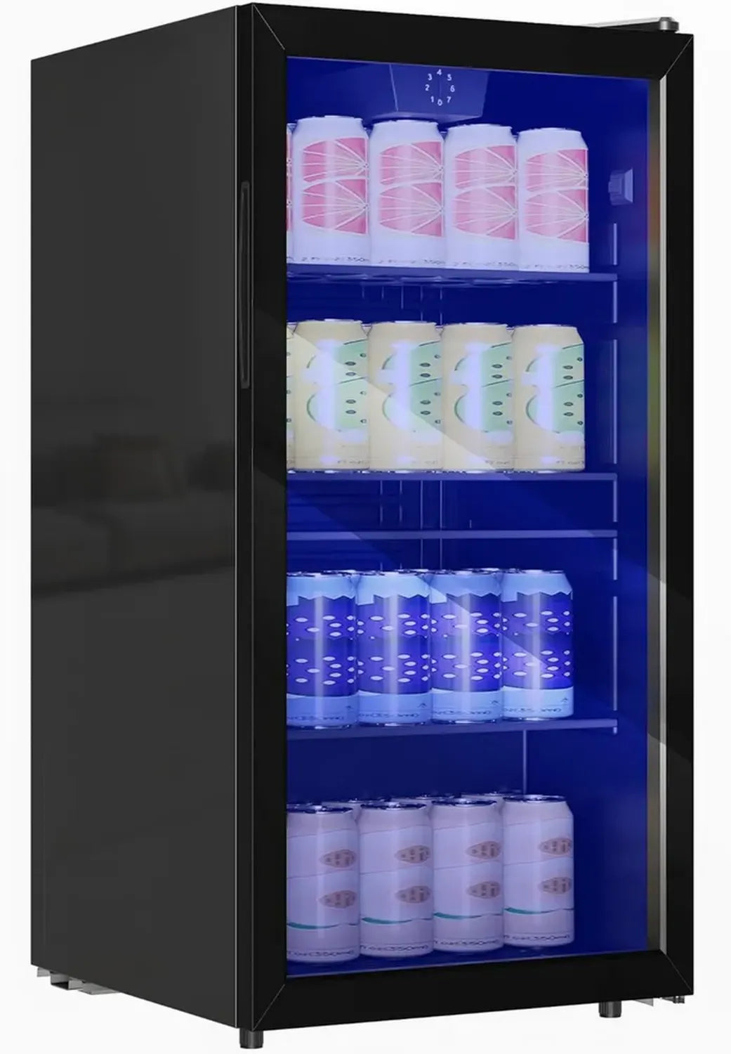 HOMCOM Mini Frigo à Boissons 93L, 115 Canettes, Porte en Verre, Éclairage LED, Température Réglable, Noir