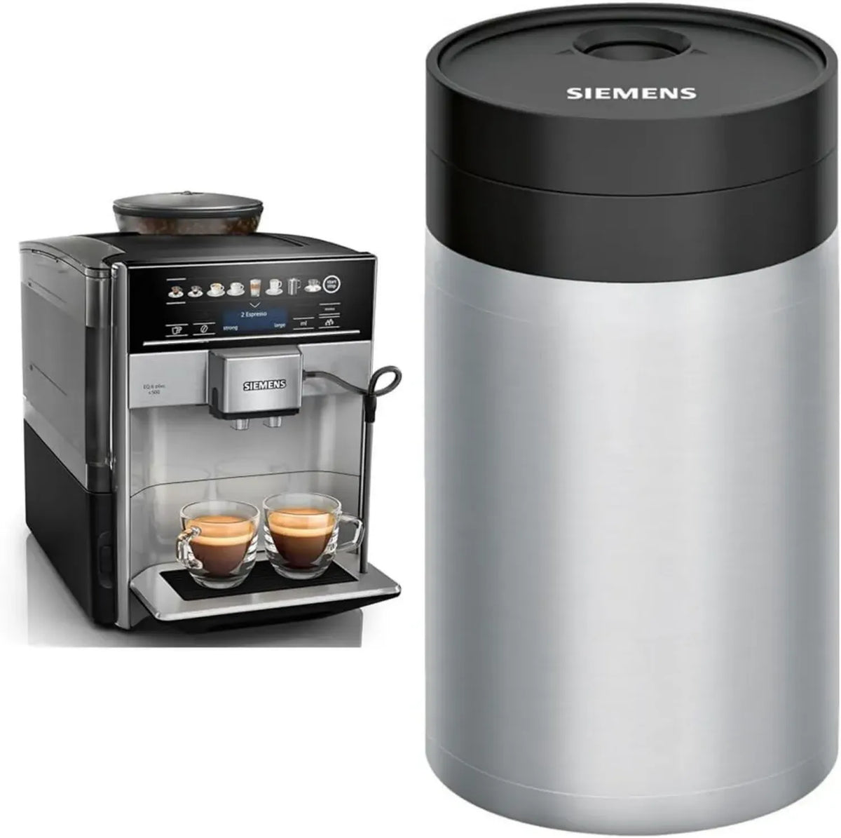 Siemens EQ.6 Plus s500 – Machine à café automatique avec écran tactile et 12 recettes personnalisables & Pot à lait isotherme TZ80009N