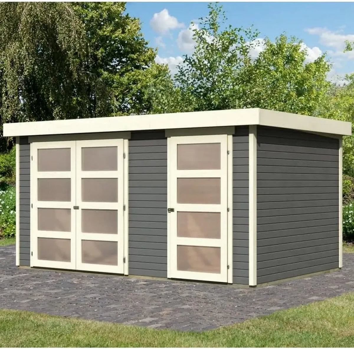 Abri de Jardin en Bois Gris 10,98m² avec Cloison et Fenêtre