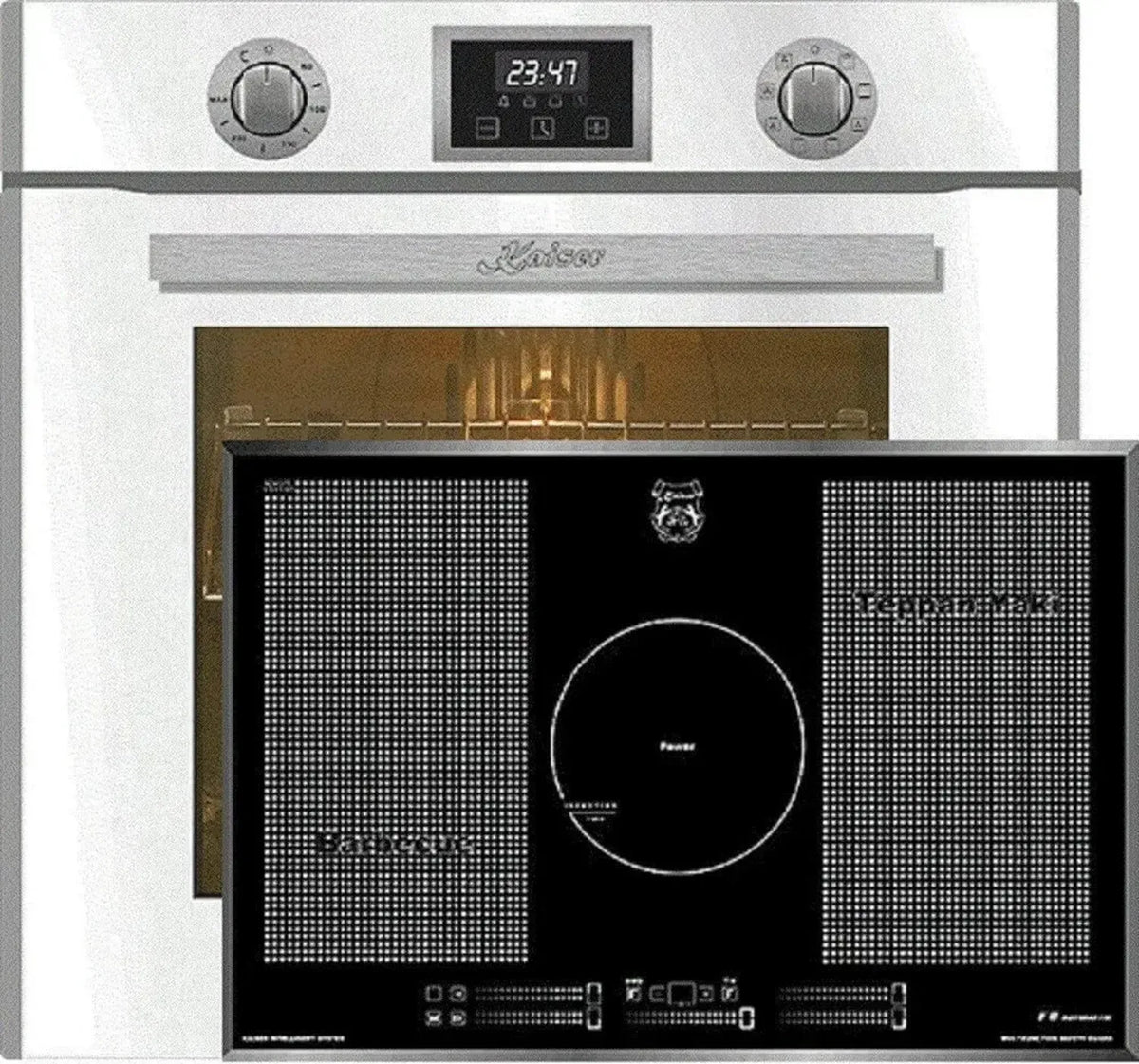 Ensemble Kaiser La Perle : Four encastrable 79L 10 fonctions et Plaque induction 77 cm, Design en verre noir