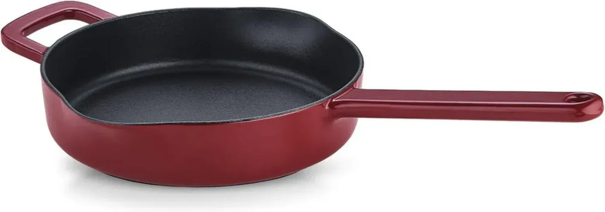 Poêle en Fonte Émaillée 24 cm Antiadhésive pour Induction Rouge Bordeaux