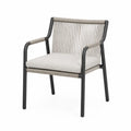 Chaise d extérieur avec accoudoirs en aluminium thermolaqué noir corde polyester taupe coussin beige 60 cm x 62 cm x 82 cm