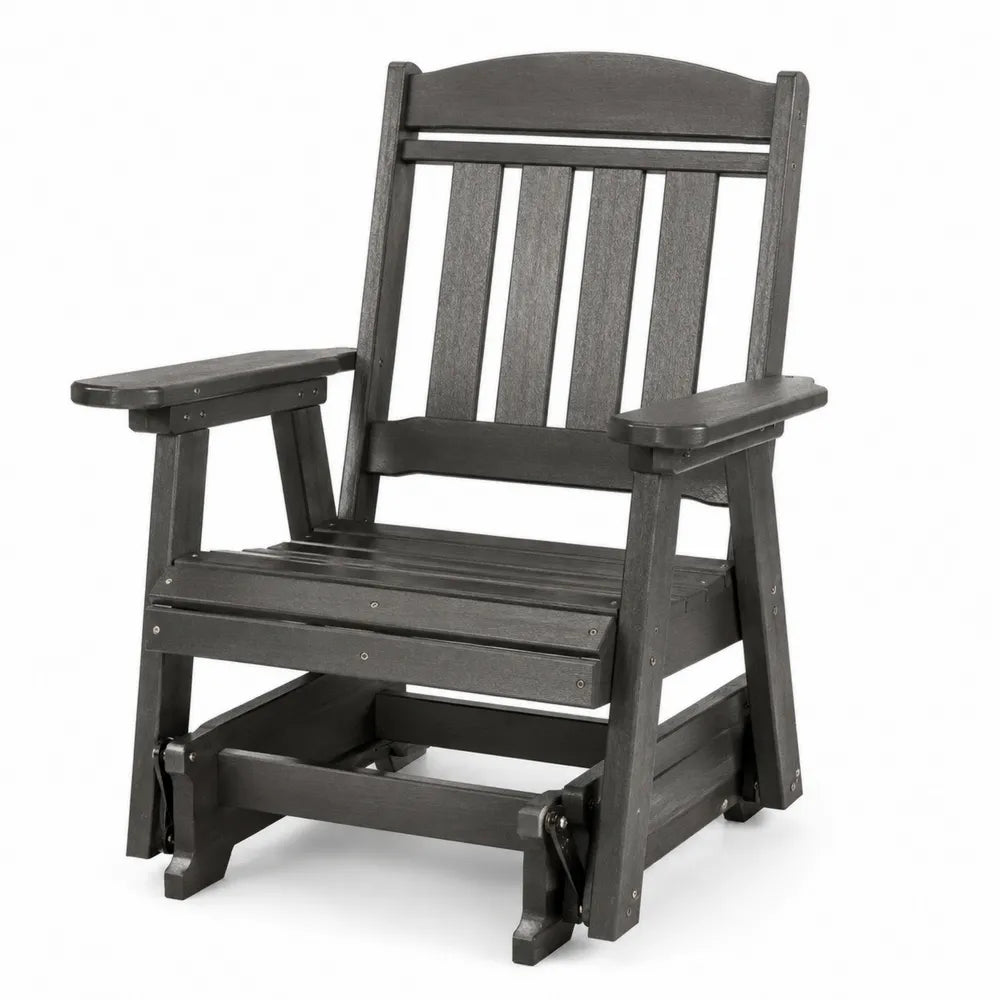 Fauteuil de jardin à bascule en HDPE gris anthracite avec accoudoirs et dossier à lattes 72 x 82 x 105 cm