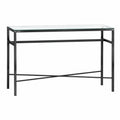 Table console 120 x 35 x 80 cm plateau en verre trempé transparent structure en acier noir étagère basse croisée