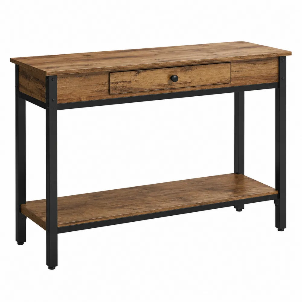 Console de rangement avec tiroir en bois et structure en acier noir