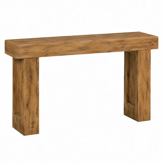 Table console 140 cm x 35 cm x 80 cm panneau de particules mélaminé chêne rustique brun clair